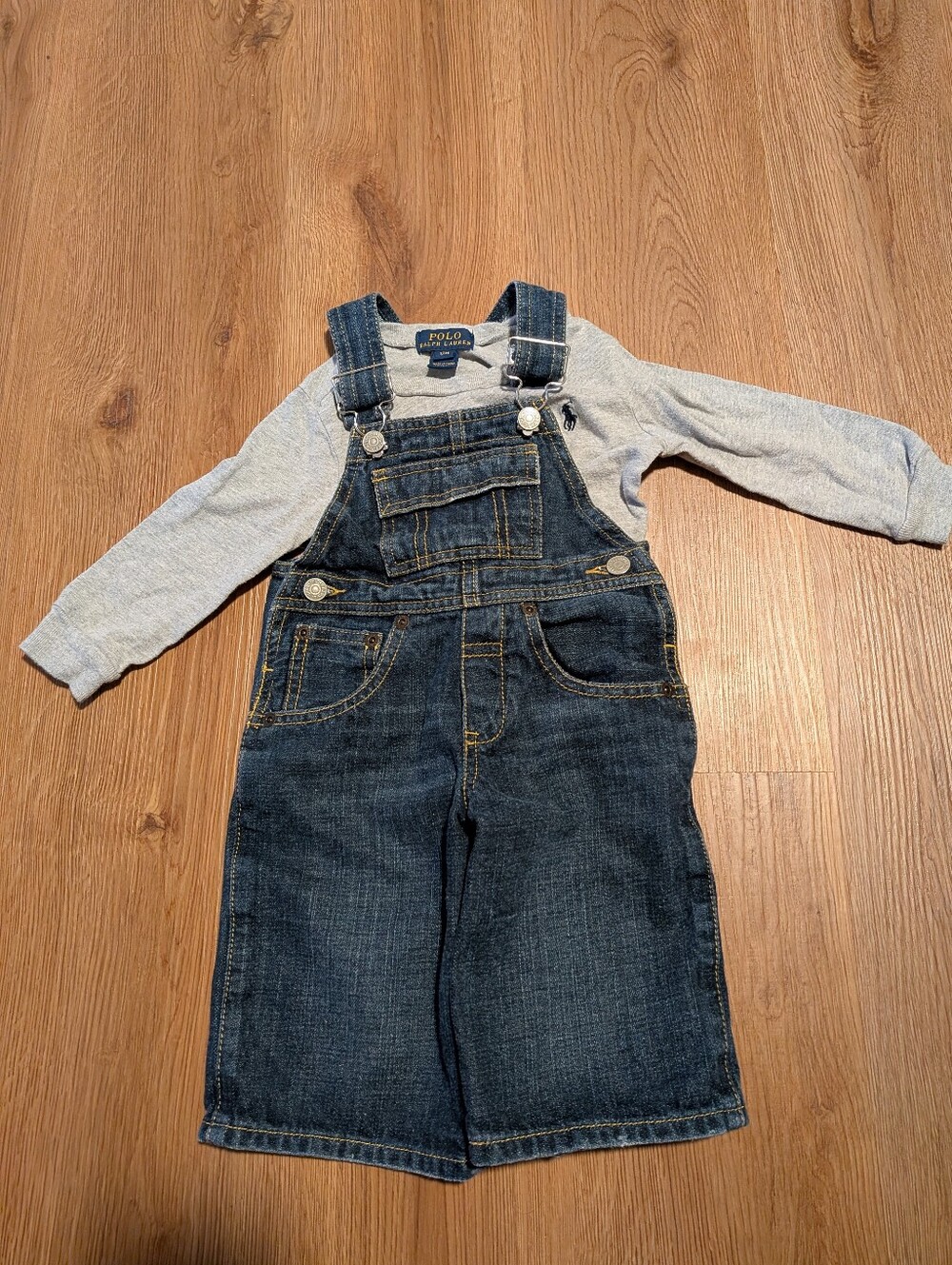 Polo Ralph Lauren Long Sleeve Tee Overalls Outfit Set 12 Months